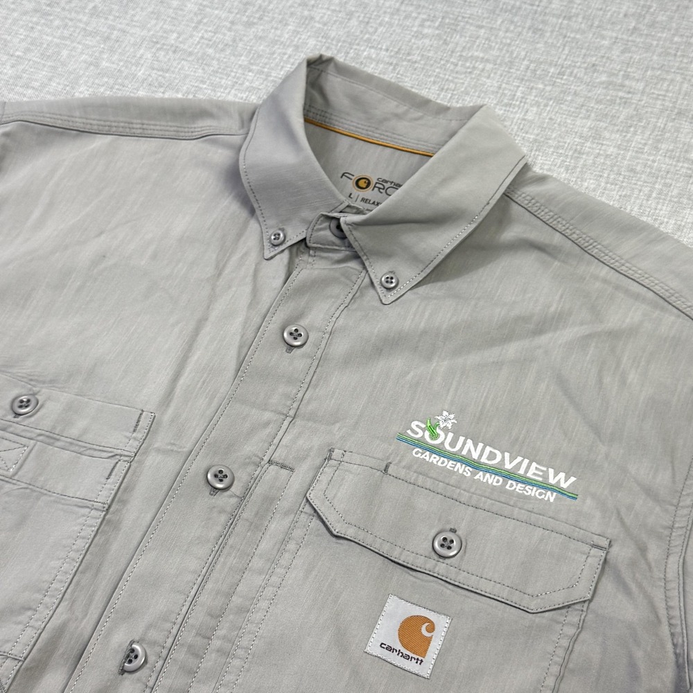 Carhartt Force Shirt Mens L Gray Short Sleeve Button-Up Collared Relaxed Fit